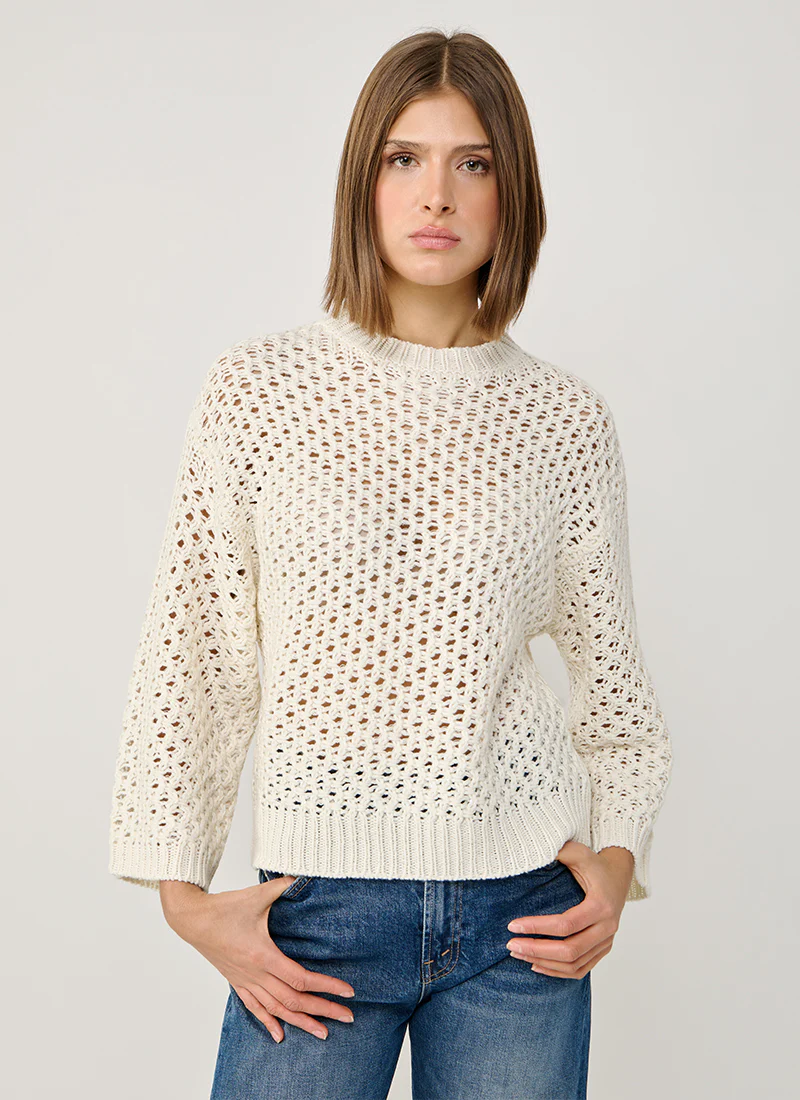 Micro Sequin Mesh Stitch Crew Neck Sweater - Image 3