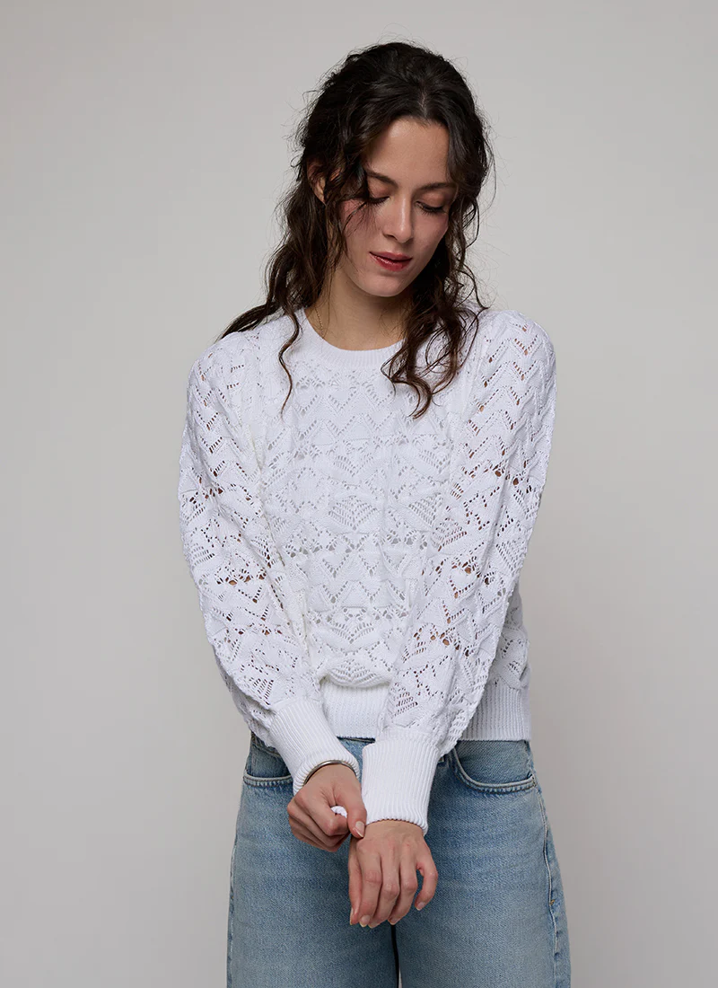 Pointelle Juliette Sleeve Crew Neck Pullover - Image 8