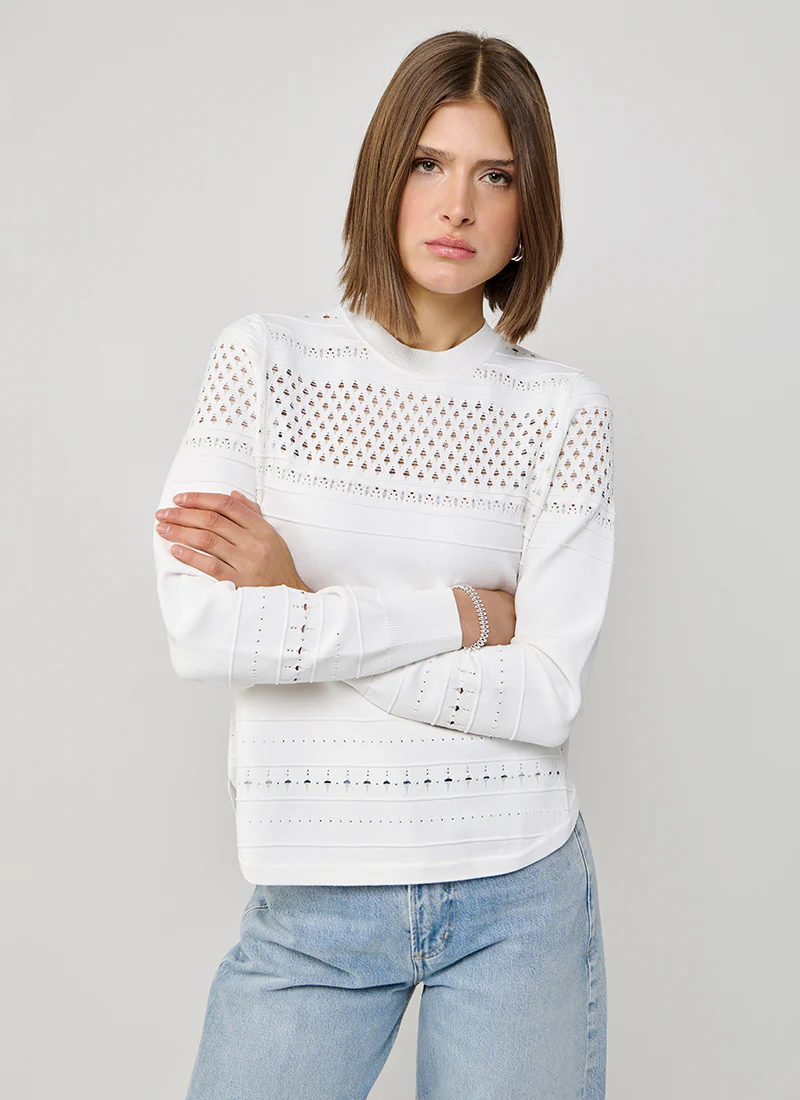 Pointelle Stitch Crew Long Sleeve Sweater - Image 3