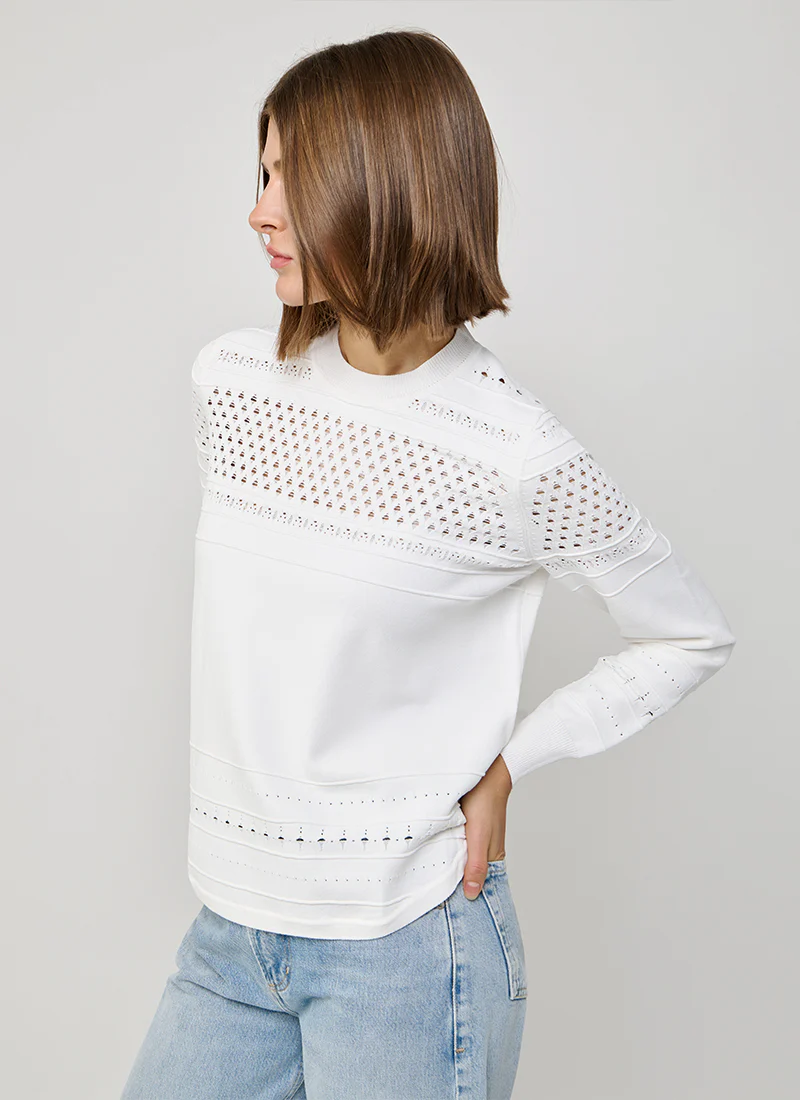 Pointelle Stitch Crew Long Sleeve Sweater - Image 5