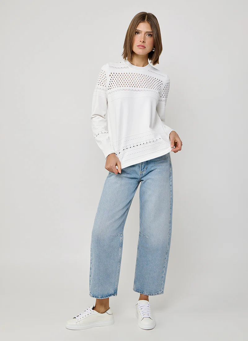 Pointelle Stitch Crew Long Sleeve Sweater - Image 6