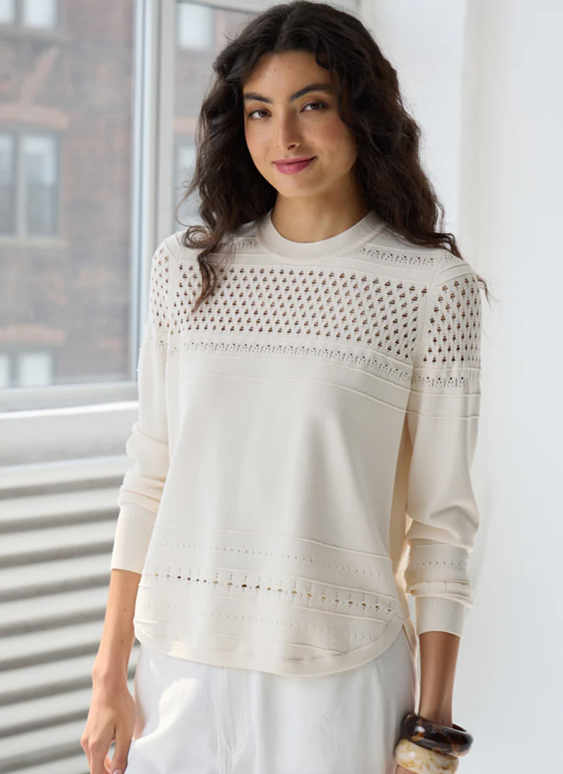 Pointelle Stitch Crew Long Sleeve Sweater - Image 7