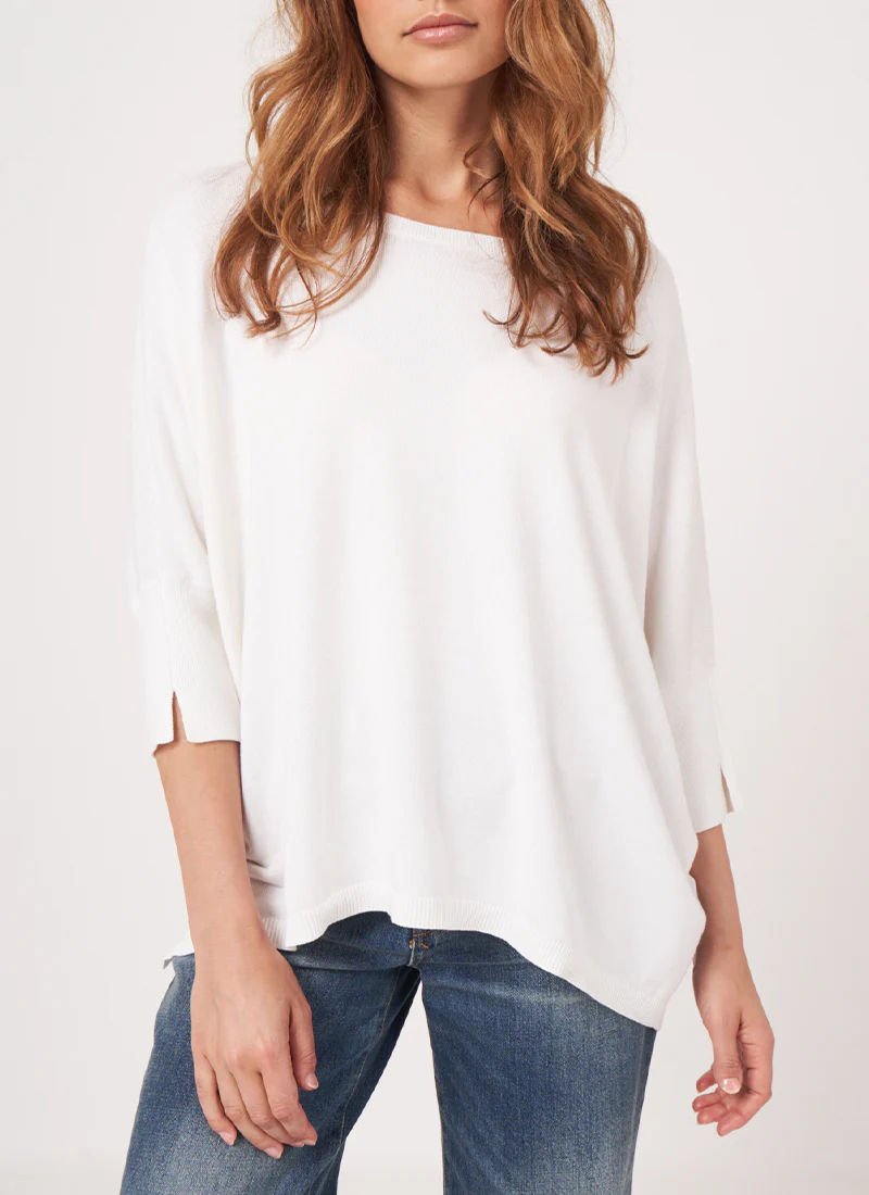 Oversized Cotton Blend Poncho Sweater - Image 3