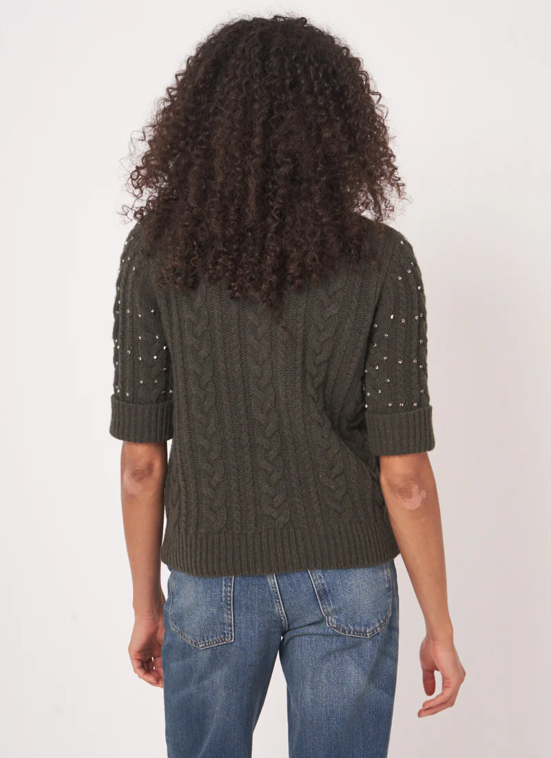 Extra fine Short Sleeve Crystal Embroidered Sweater - Image 2