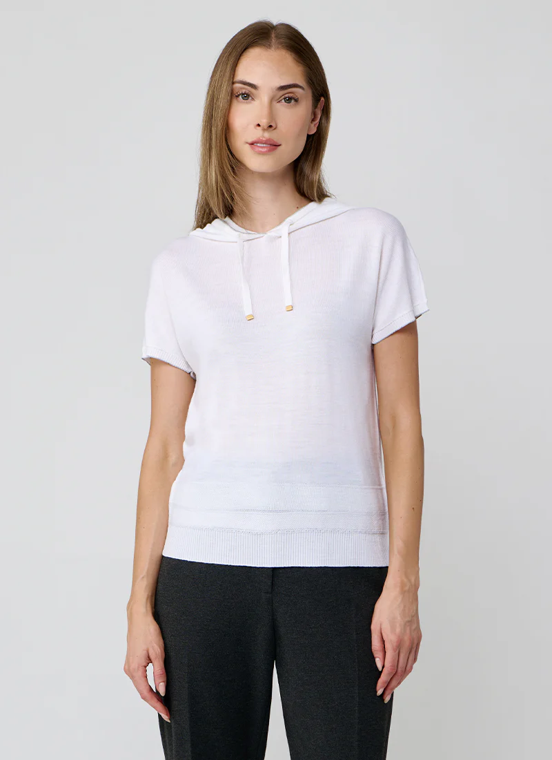 Hooded Short Sleeve Tipped Sweater