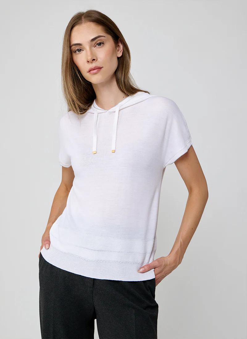 Hooded Short Sleeve Tipped Sweater - Image 4