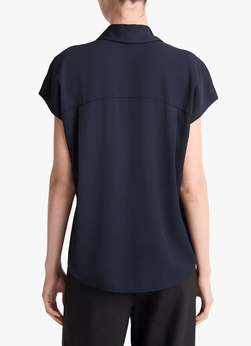 Stretch-Silk Hidden-Placket Cap-Sleeve Blouse - Image 2