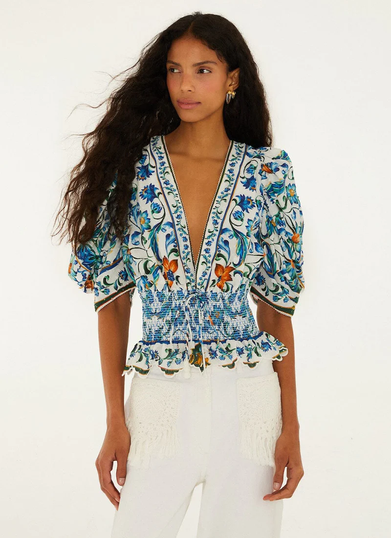 Flora Tile Off-White Blouse