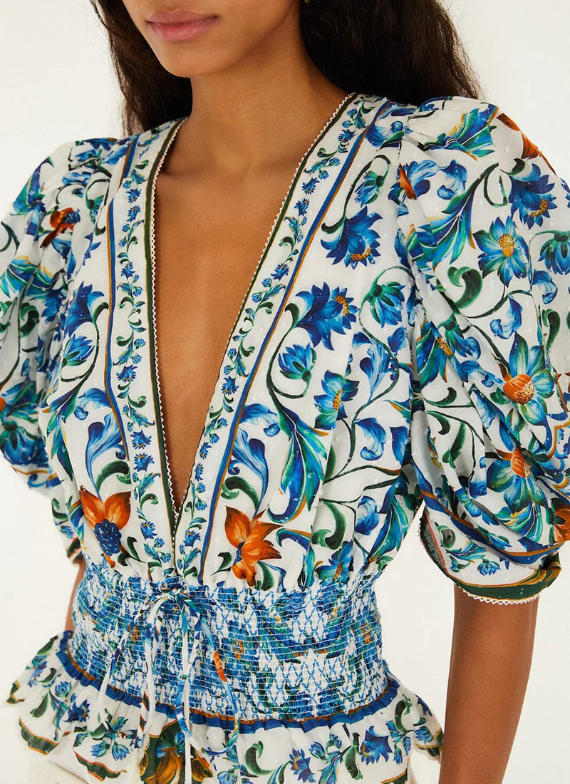 Flora Tile Off-White Blouse - Image 2