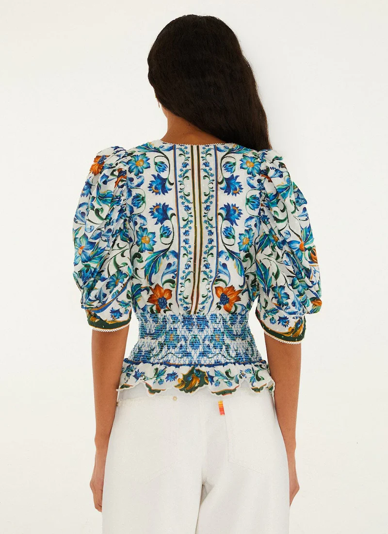 Flora Tile Off-White Blouse - Image 3