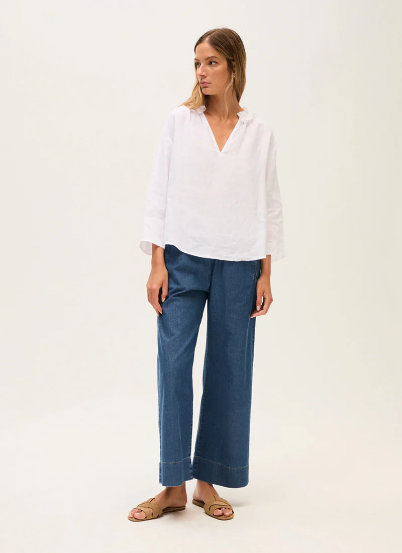 Ruffle Collar Linen Blouse - Image 3