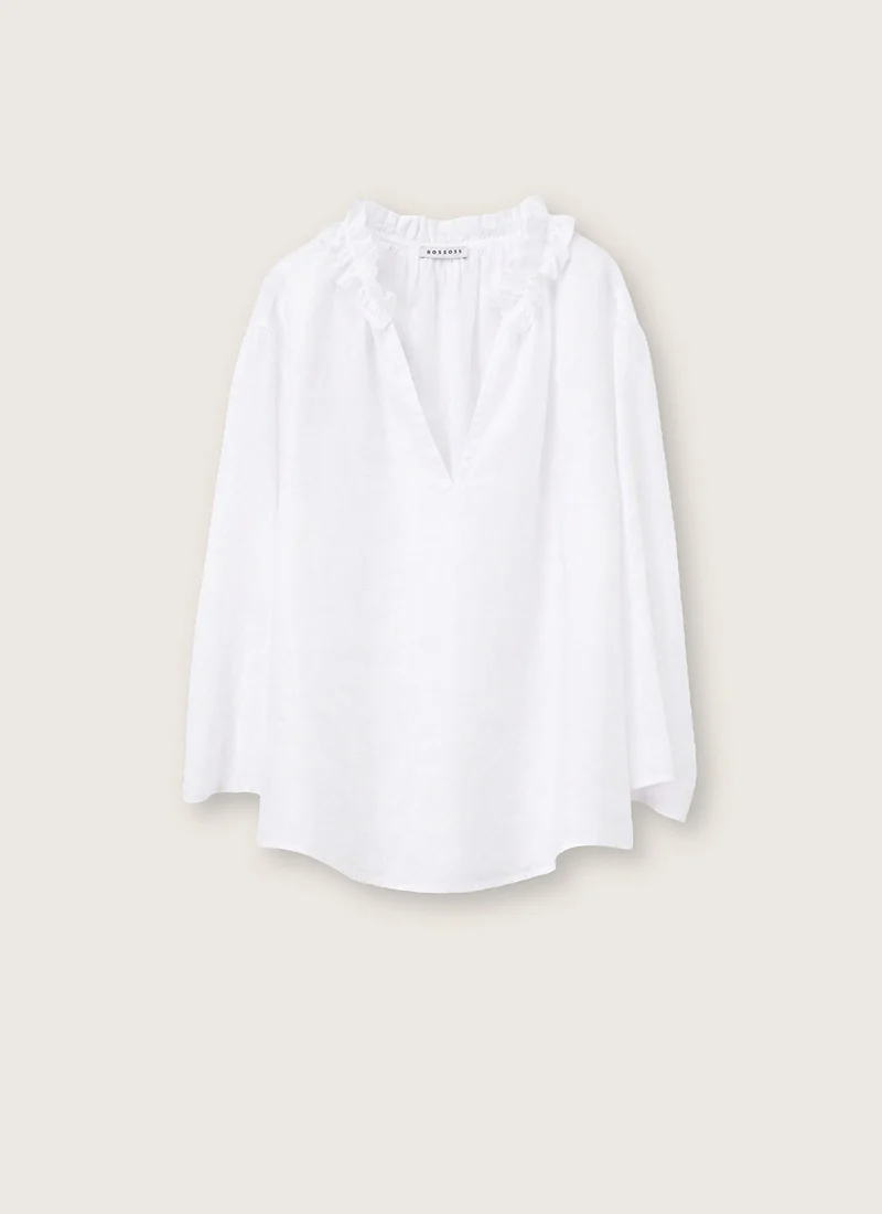Ruffle Collar Linen Blouse - Image 4