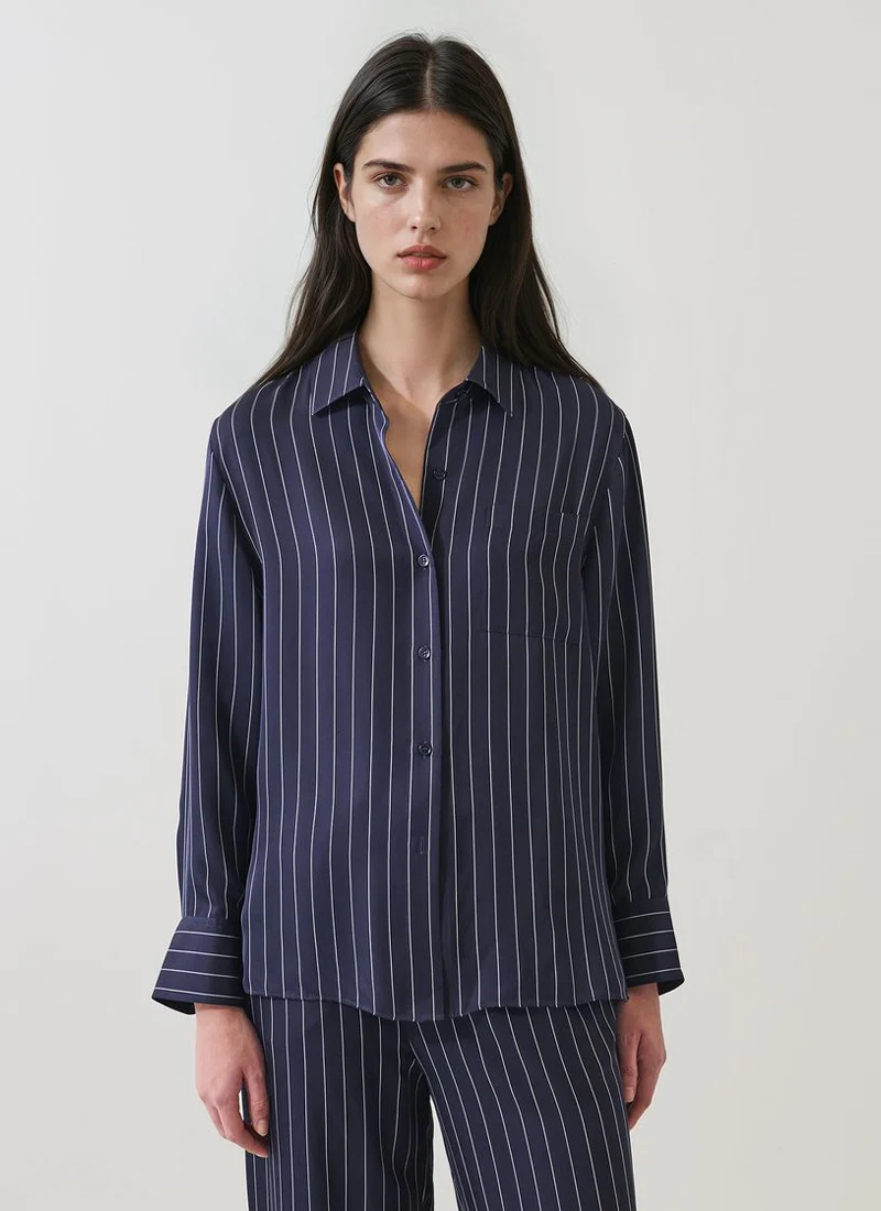 Long Sleeve Silk Boyfriend Pocket Shirt