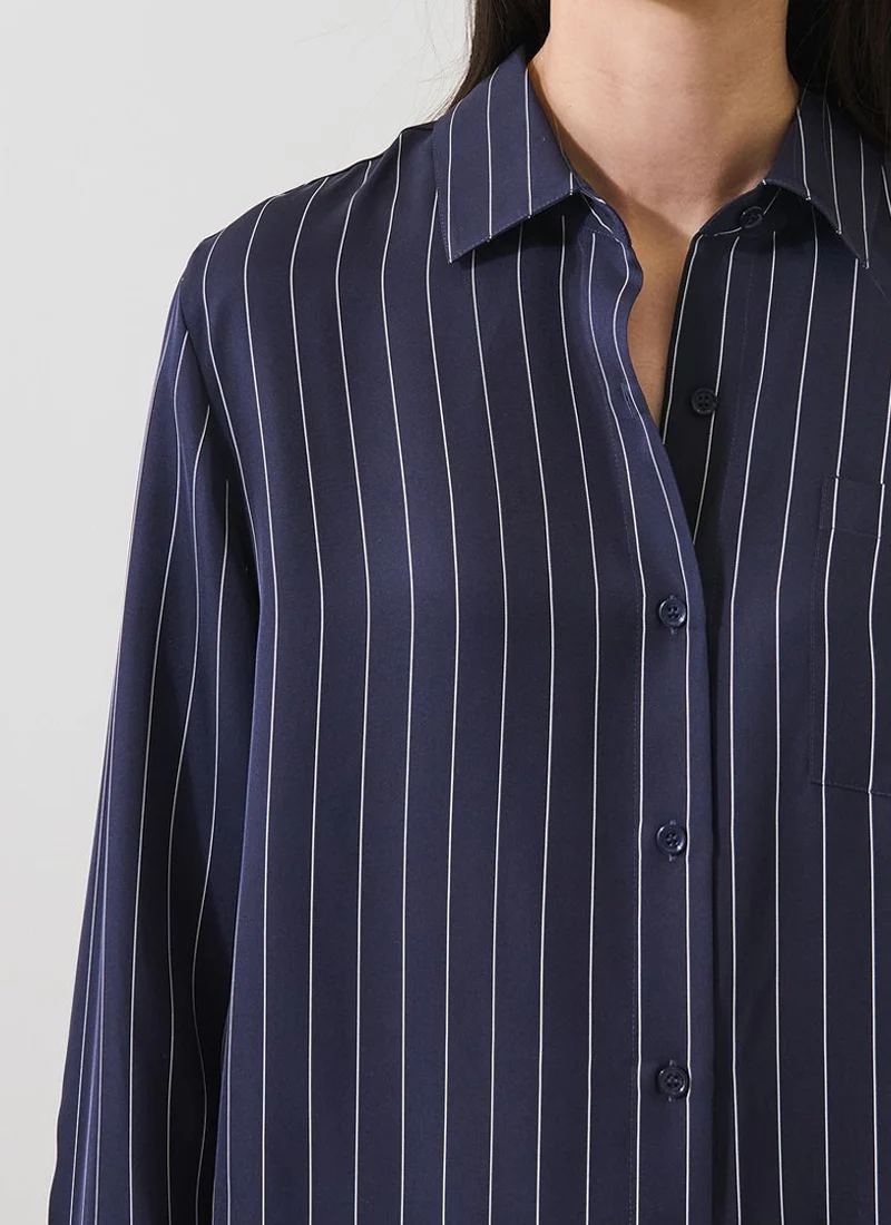 Long Sleeve Silk Boyfriend Pocket Shirt - Image 2