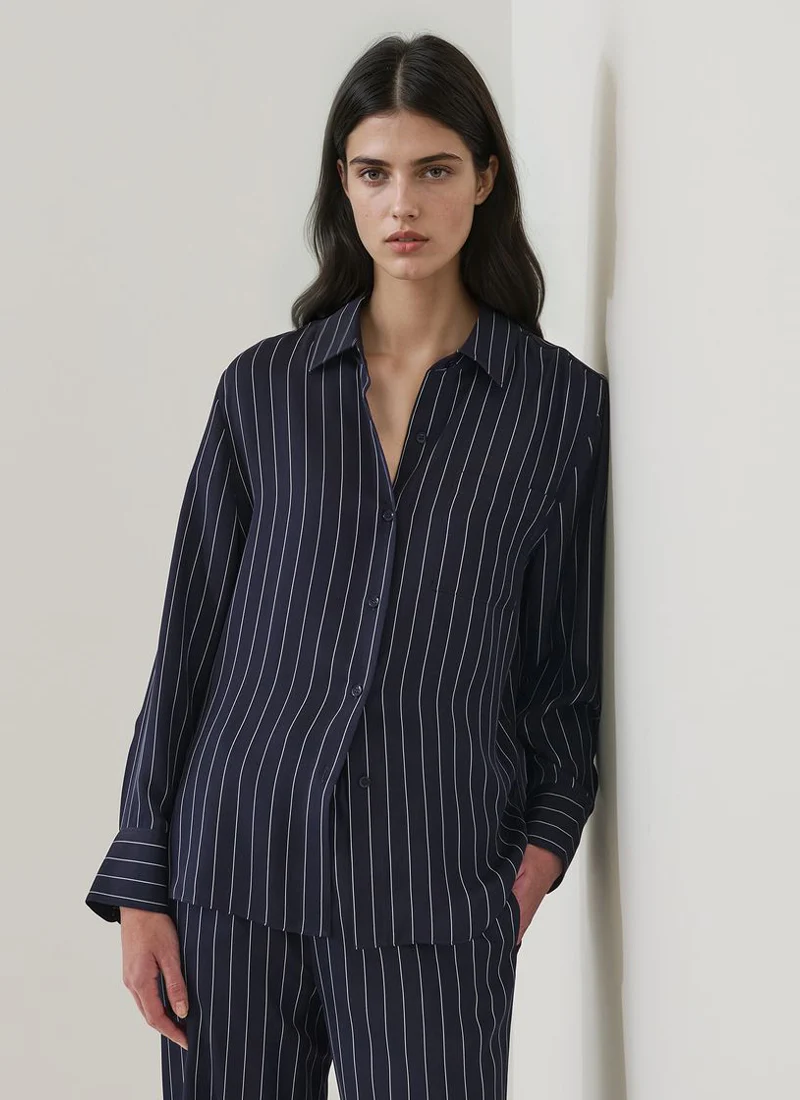 Long Sleeve Silk Boyfriend Pocket Shirt - Image 3