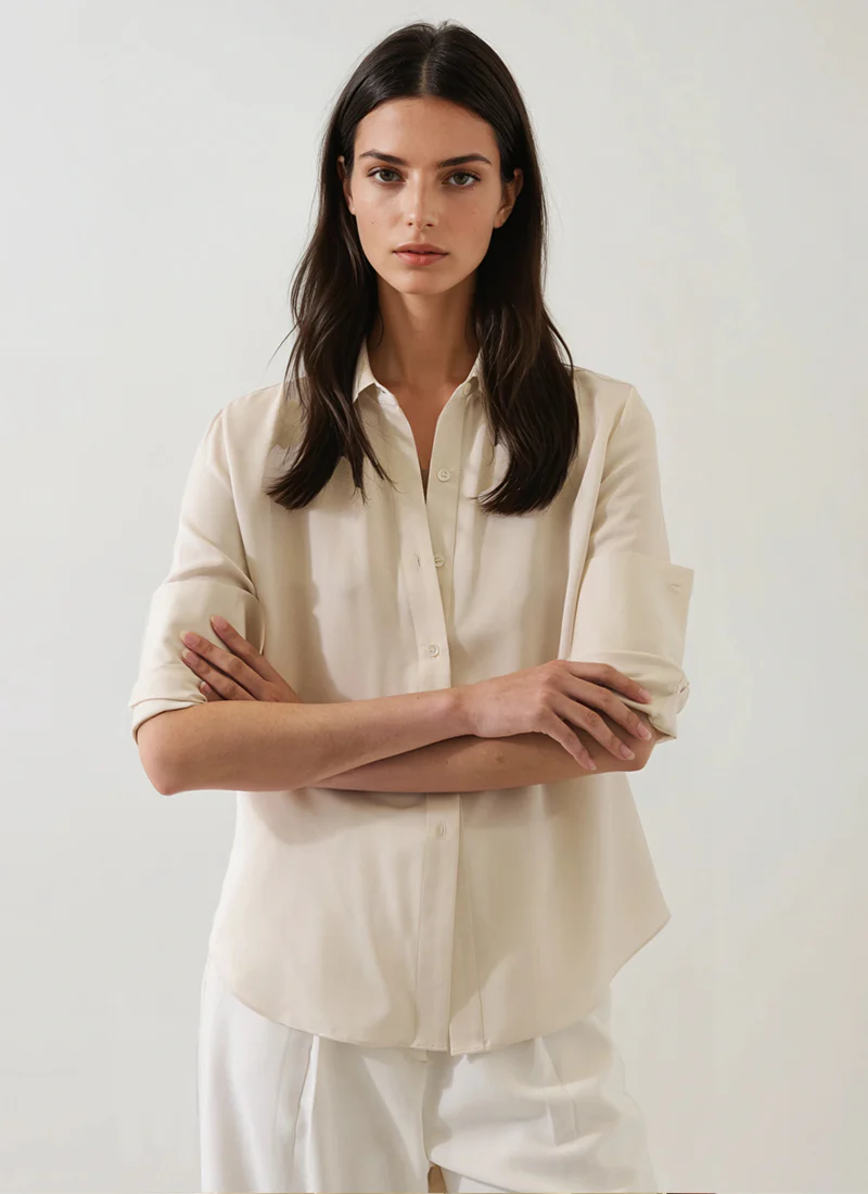 Long Sleeve Silk Relaxed Shirt - Image 2