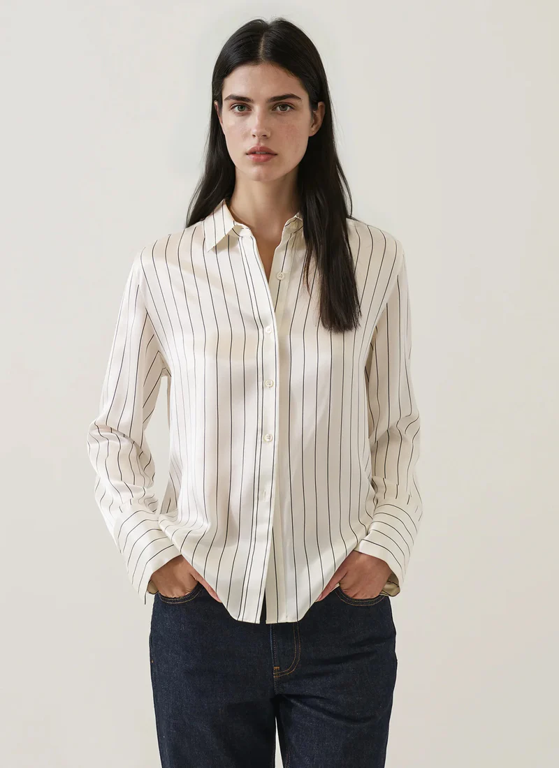 Long Sleeve Silk Satin Relaxed Shirt