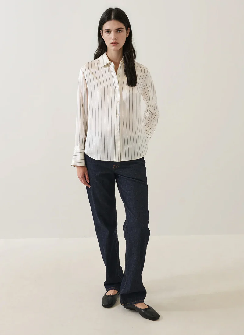 Long Sleeve Silk Satin Relaxed Shirt - Image 4