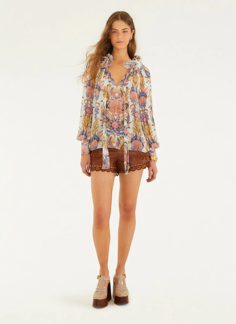 Sea Garden Off-White Long Sleeve Blouse - Image 4