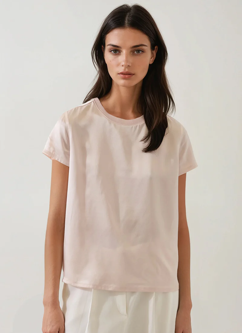 Short Sleeve Silk Satin Crew Neck Tee - Image 2