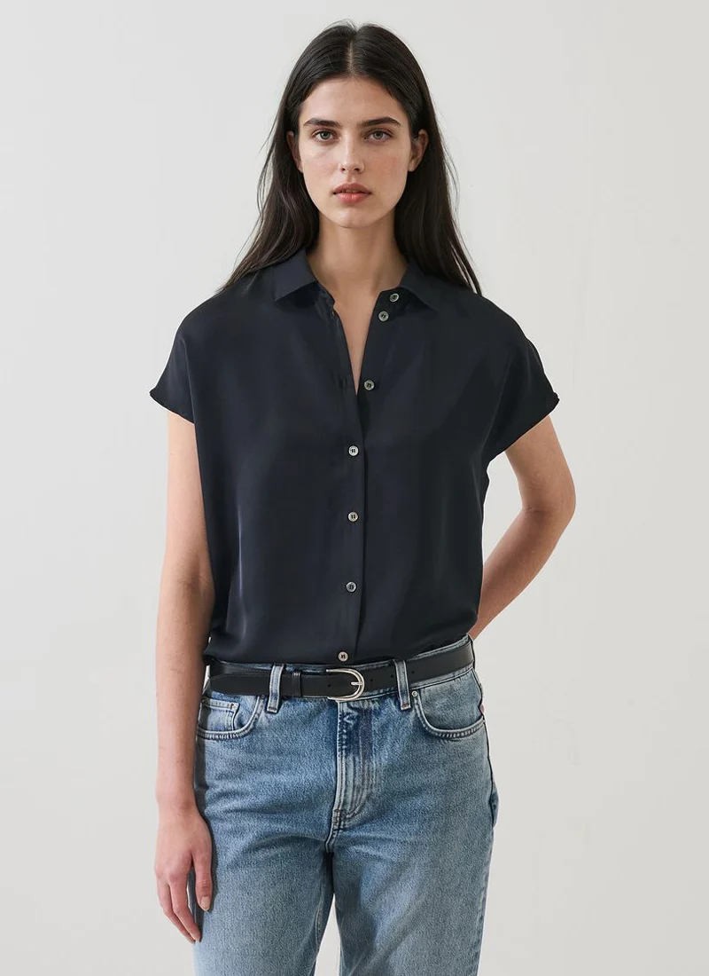 Short Sleeve Silk Dolman Sleeve Shirt