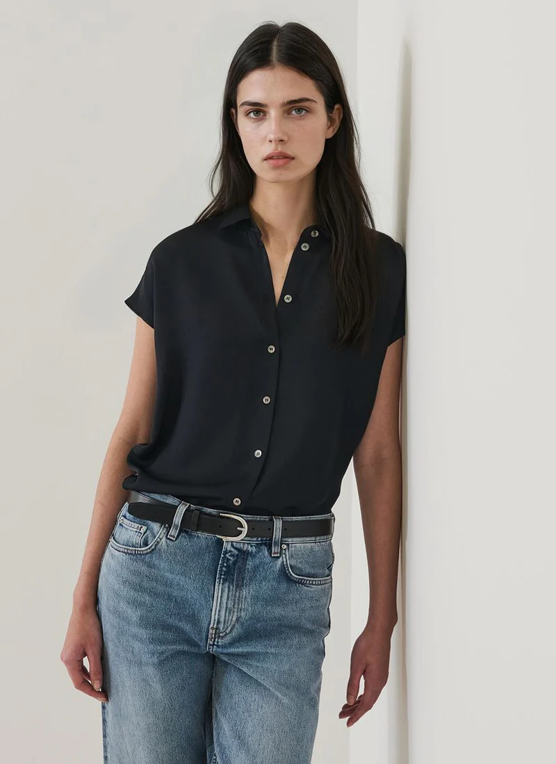 Short Sleeve Silk Dolman Sleeve Shirt - Image 3