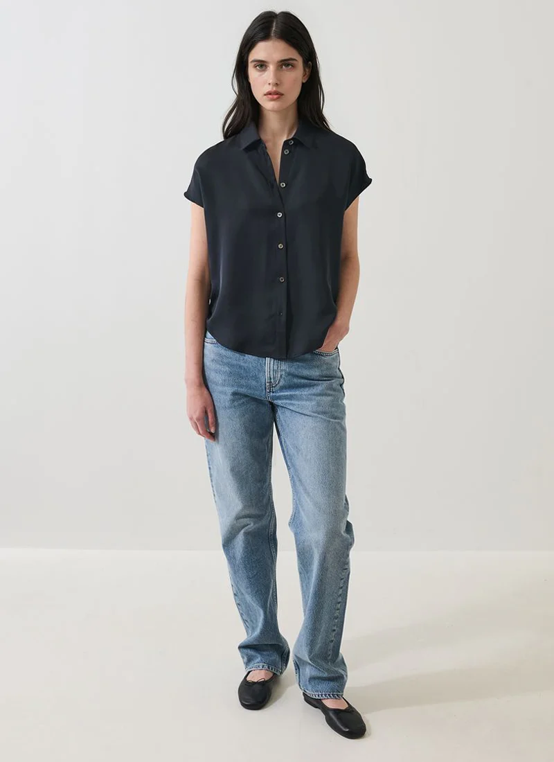 Short Sleeve Silk Dolman Sleeve Shirt - Image 4