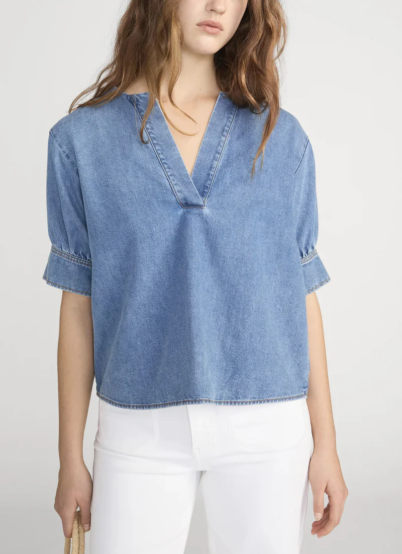 The Denim V-neck Popover Top