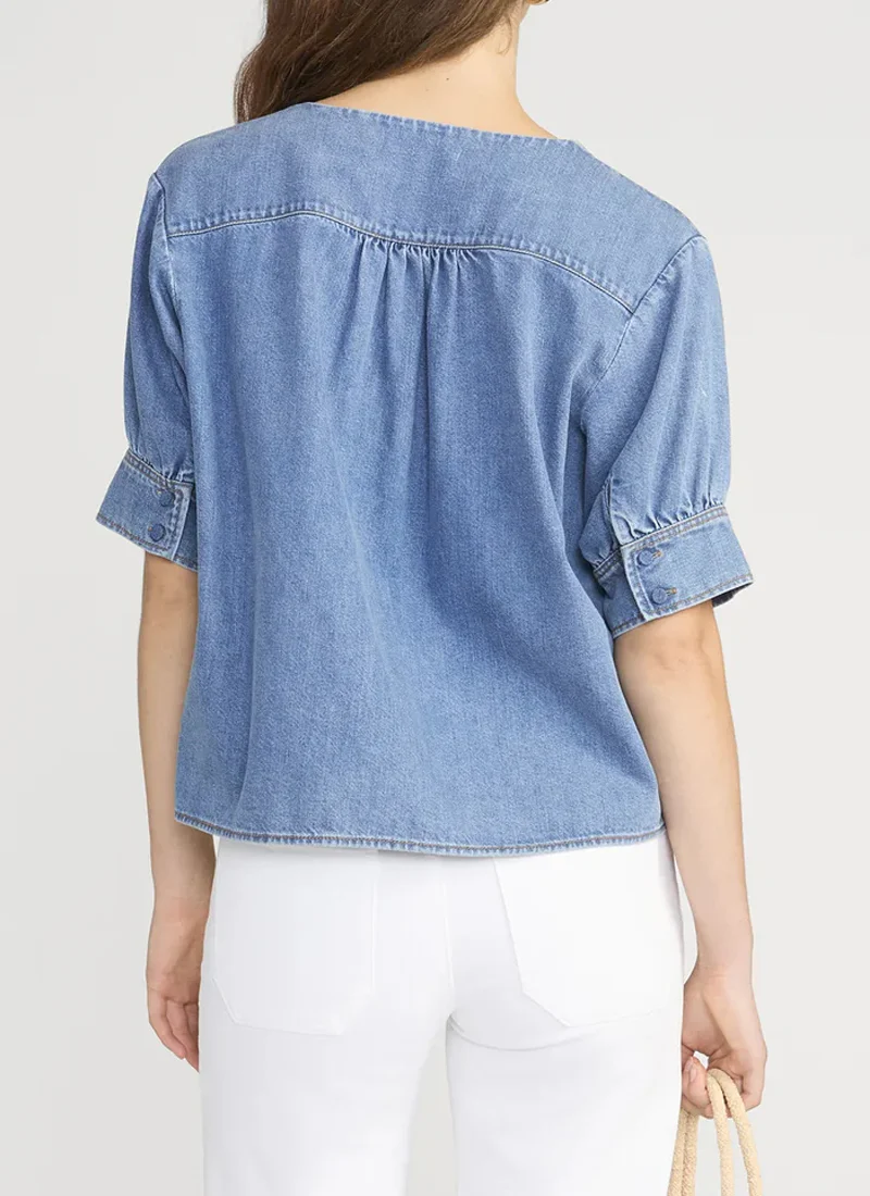 The Denim V-neck Popover Top - Image 2