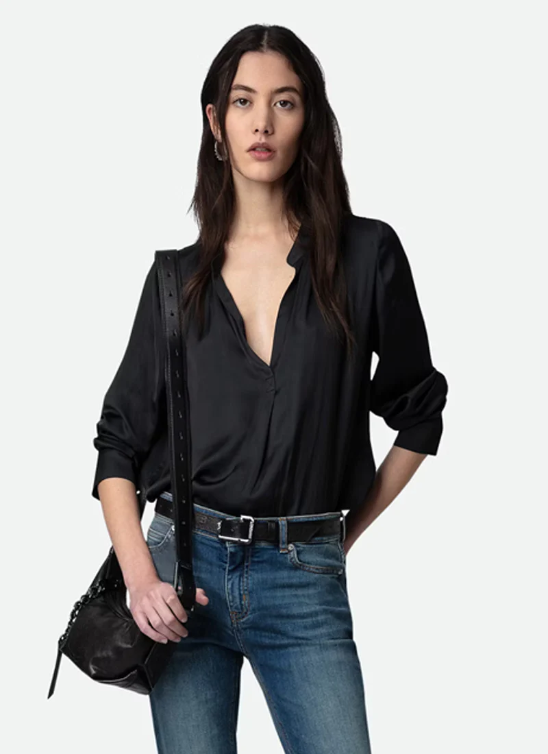 Tink Satin Black Blouse