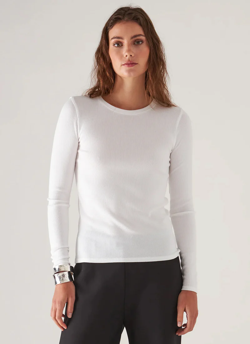 Long Sleeve Cotton Modal Rib Crew Neck T-Shirt