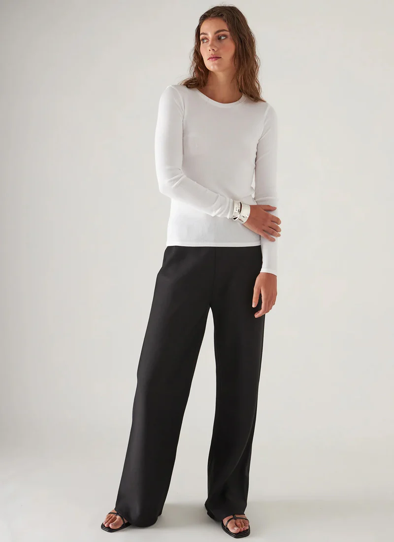 Long Sleeve Cotton Modal Rib Crew Neck T-Shirt - Image 3