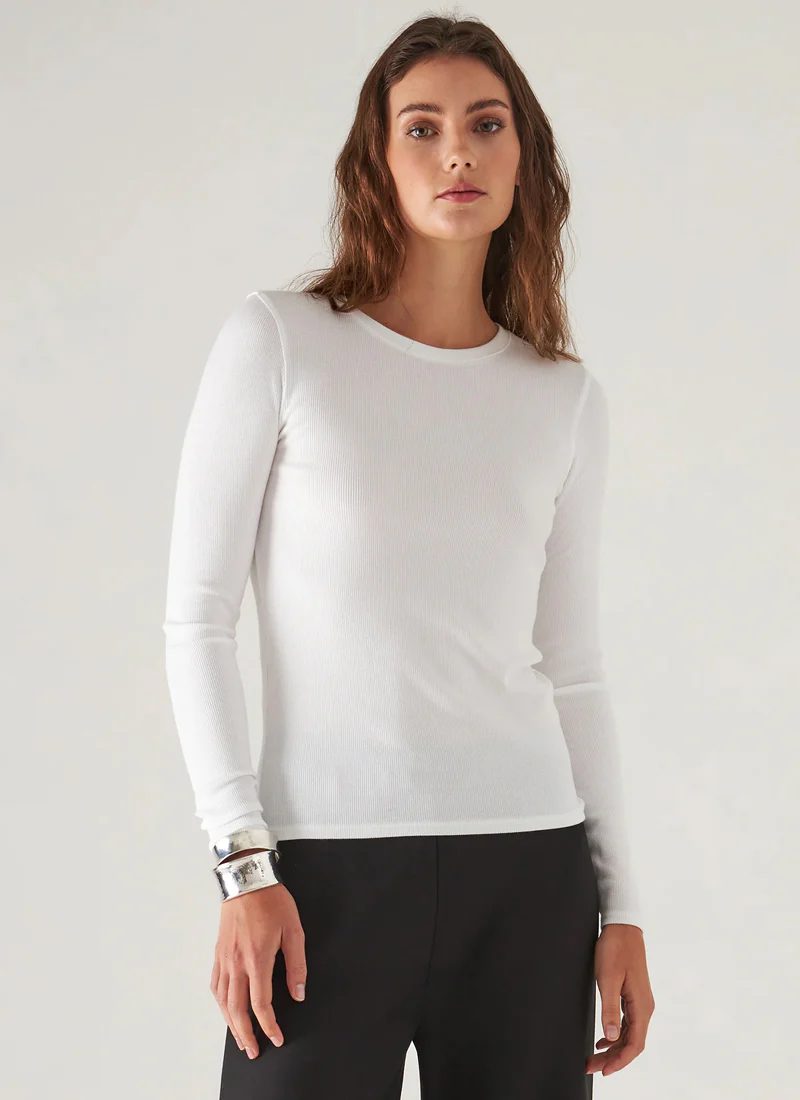 Long Sleeve Cotton Modal Rib Crew Neck T-Shirt - Image 4