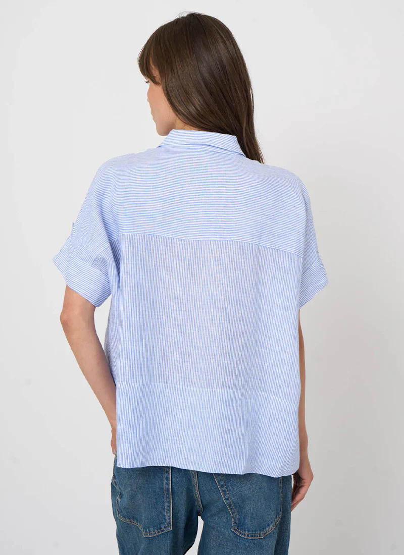 Linen Stripe Short Sleeve Blouse - Image 2