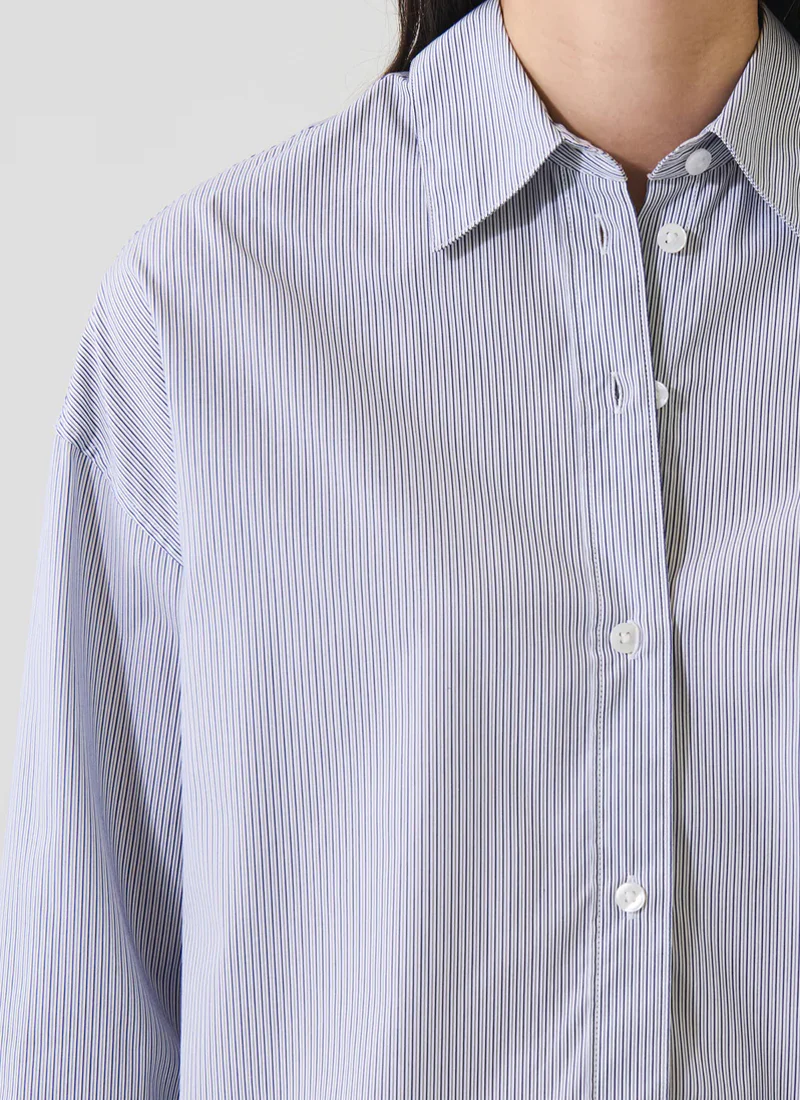 Long Sleeve Cotton Stripe Boxy Shirt - Image 2