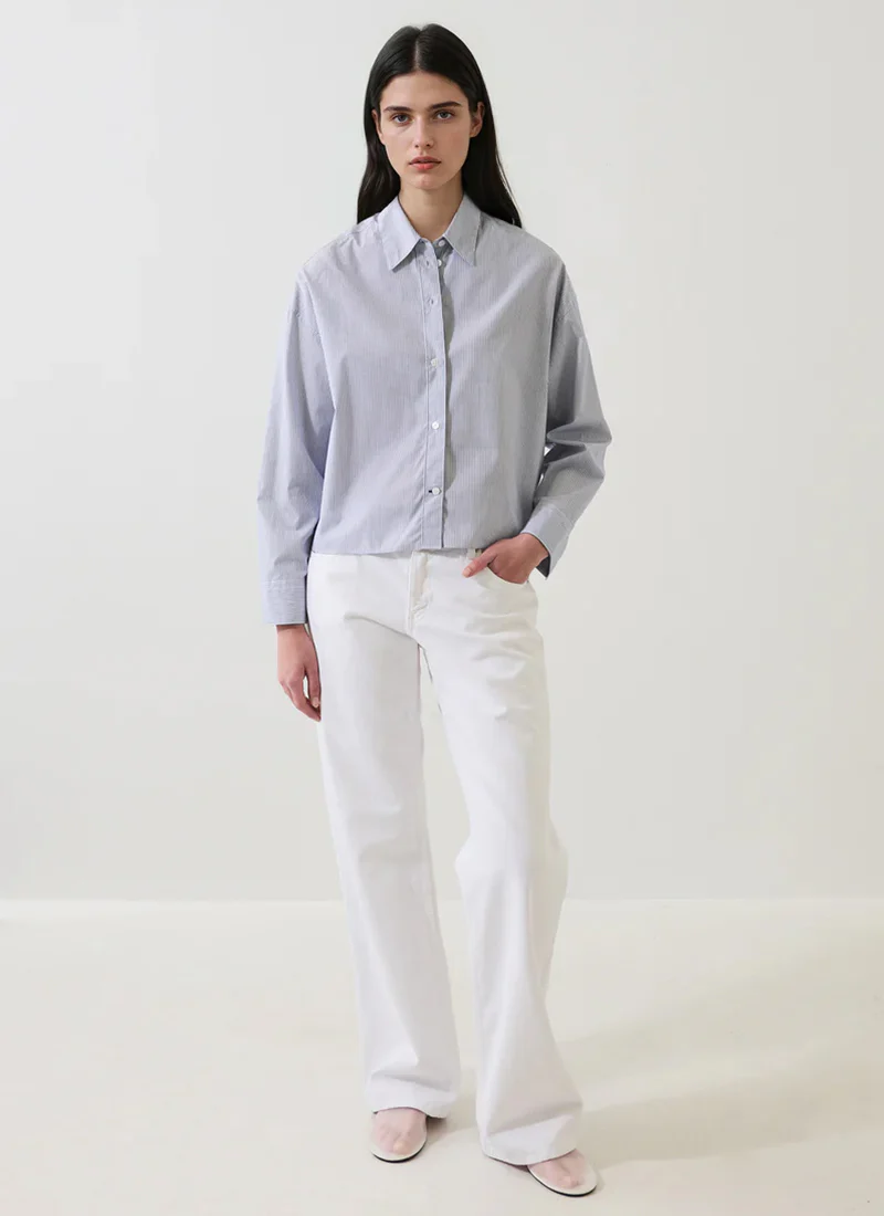 Long Sleeve Cotton Stripe Boxy Shirt - Image 3