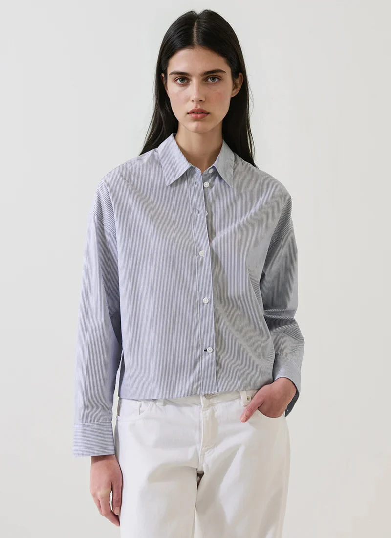 Long Sleeve Cotton Stripe Boxy Shirt - Image 4