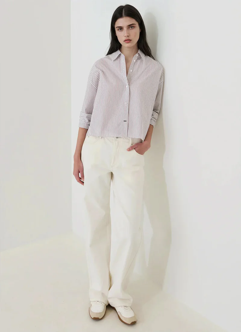 Long Sleeve Cotton Stripe Boxy Shirt - Image 3