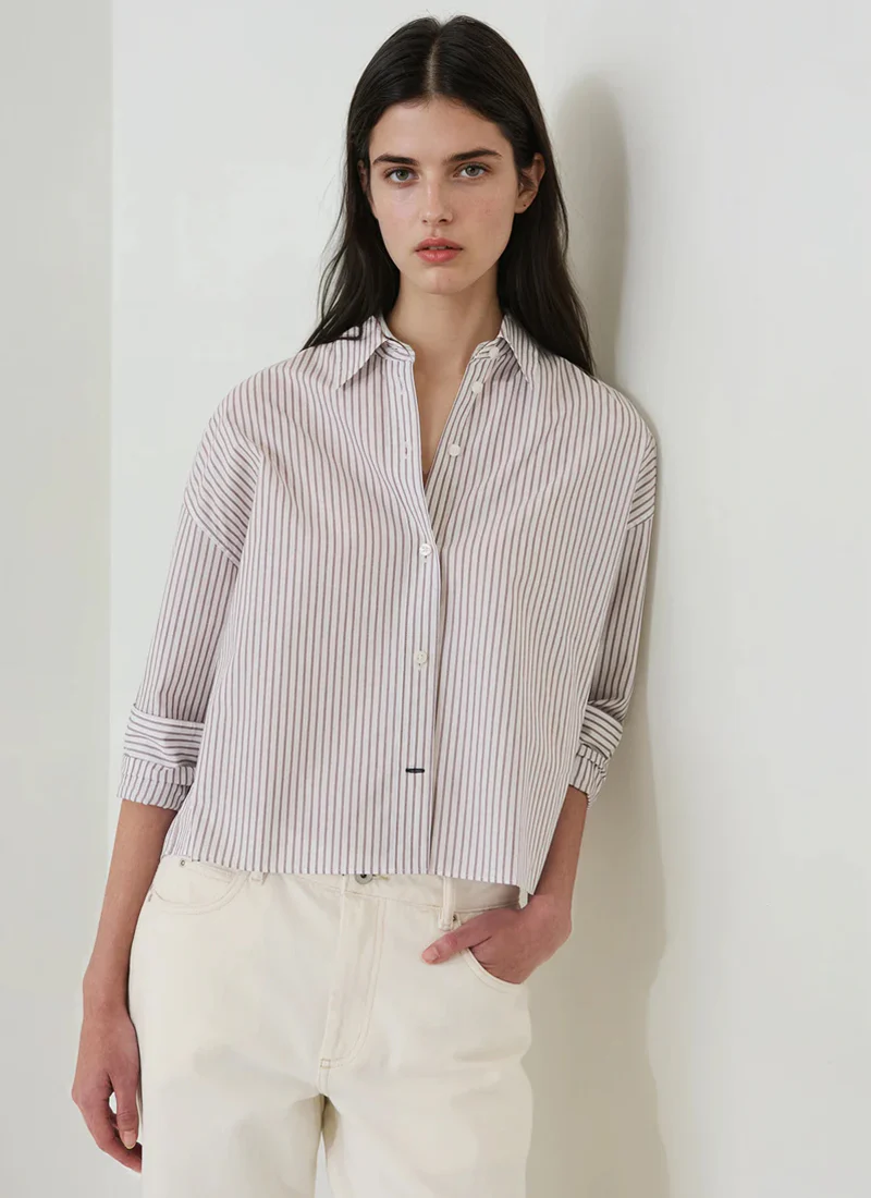 Long Sleeve Cotton Stripe Boxy Shirt - Image 4