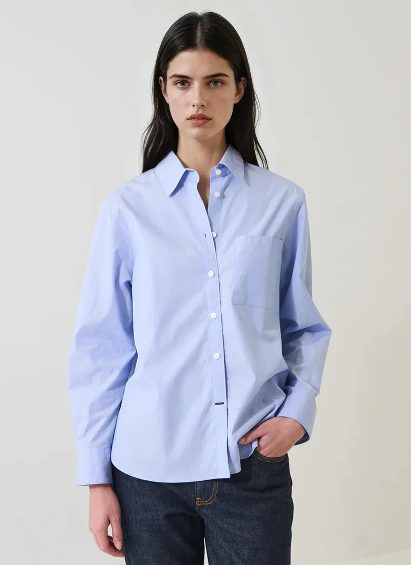 Long Sleeve Cotton Stripe Boyfriend Pocket Shirt