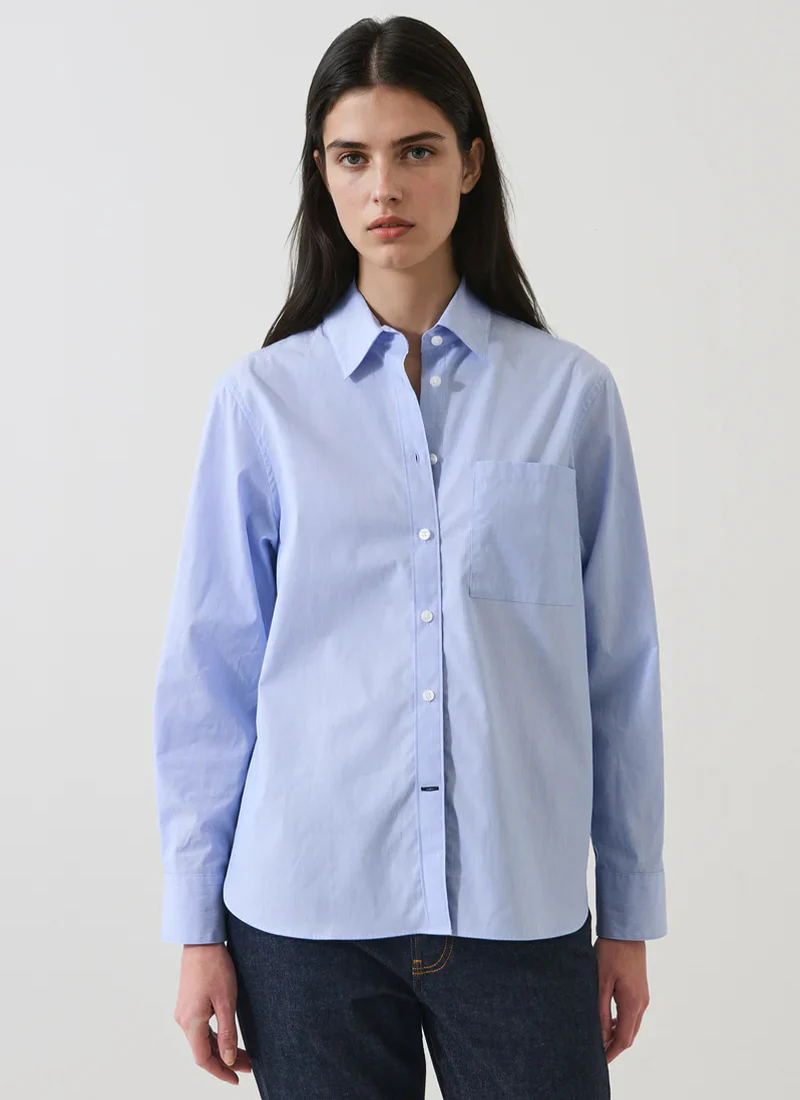 Long Sleeve Cotton Stripe Boyfriend Pocket Shirt - Image 3