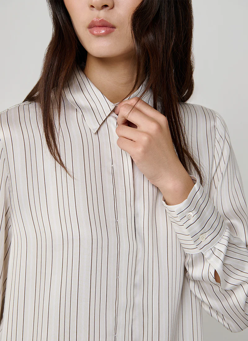 Striped Silk Satin Leaf Collar Shirt - Image 4