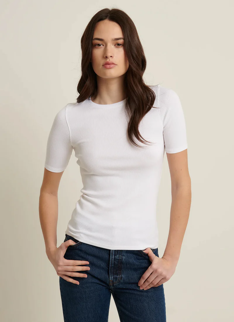 Short Sleeve Cotton Modal Rib Crew Neck T-Shirt - Image 3