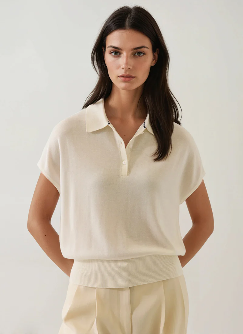 Short Sleeve Lyocell Cashmere Dolman Polo