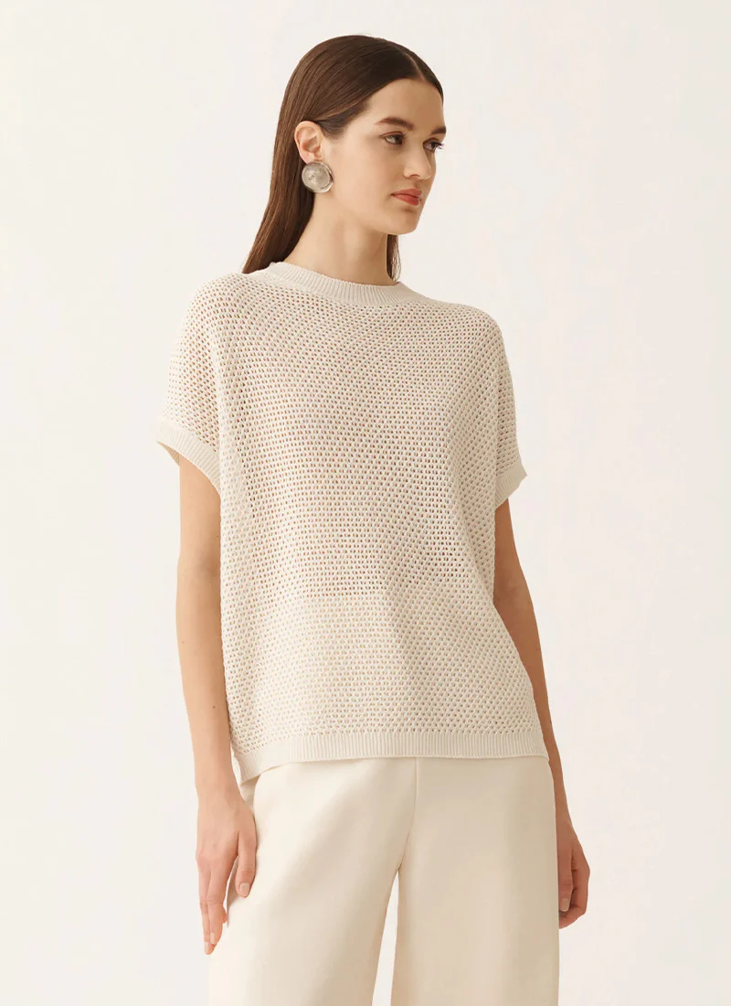 Cotton Viscose Mesh Stitch Crew T-Shirt