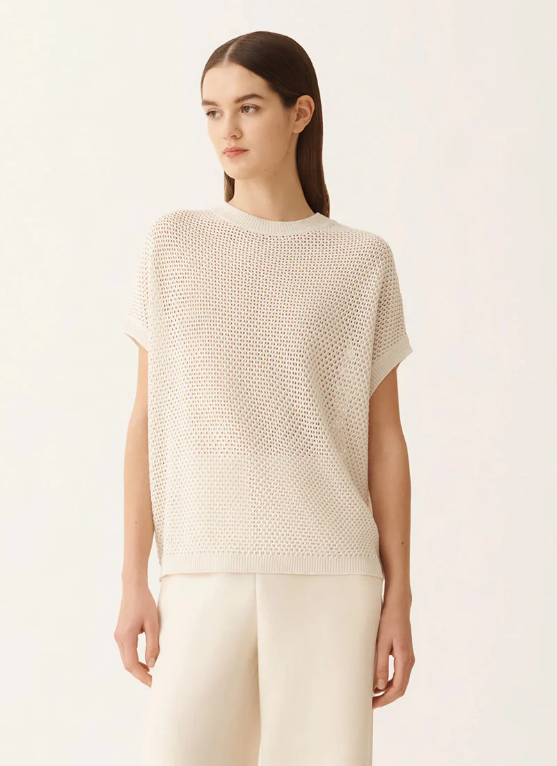 Cotton Viscose Mesh Stitch Crew T-Shirt - Image 4