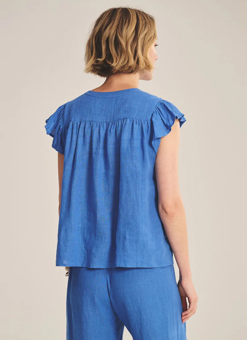 Janey Woven Linen Cap Sleeve Top - Image 2