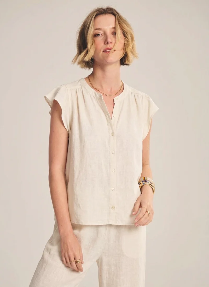 Janey Woven Linen Cap Sleeve Top