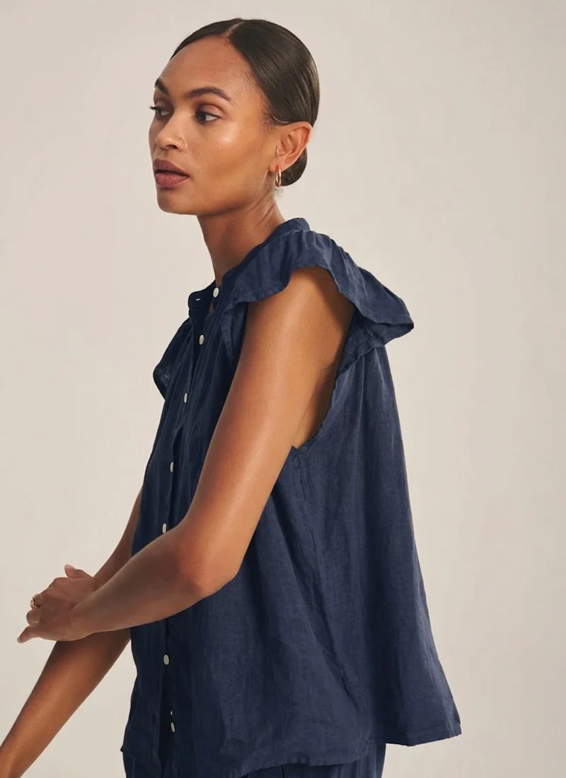 Janey Woven Linen Cap Sleeve Top - Image 3
