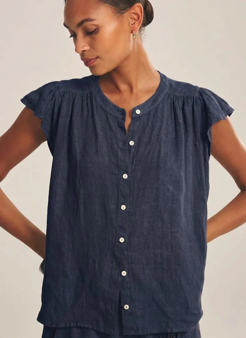 Janey Woven Linen Cap Sleeve Top - Image 4